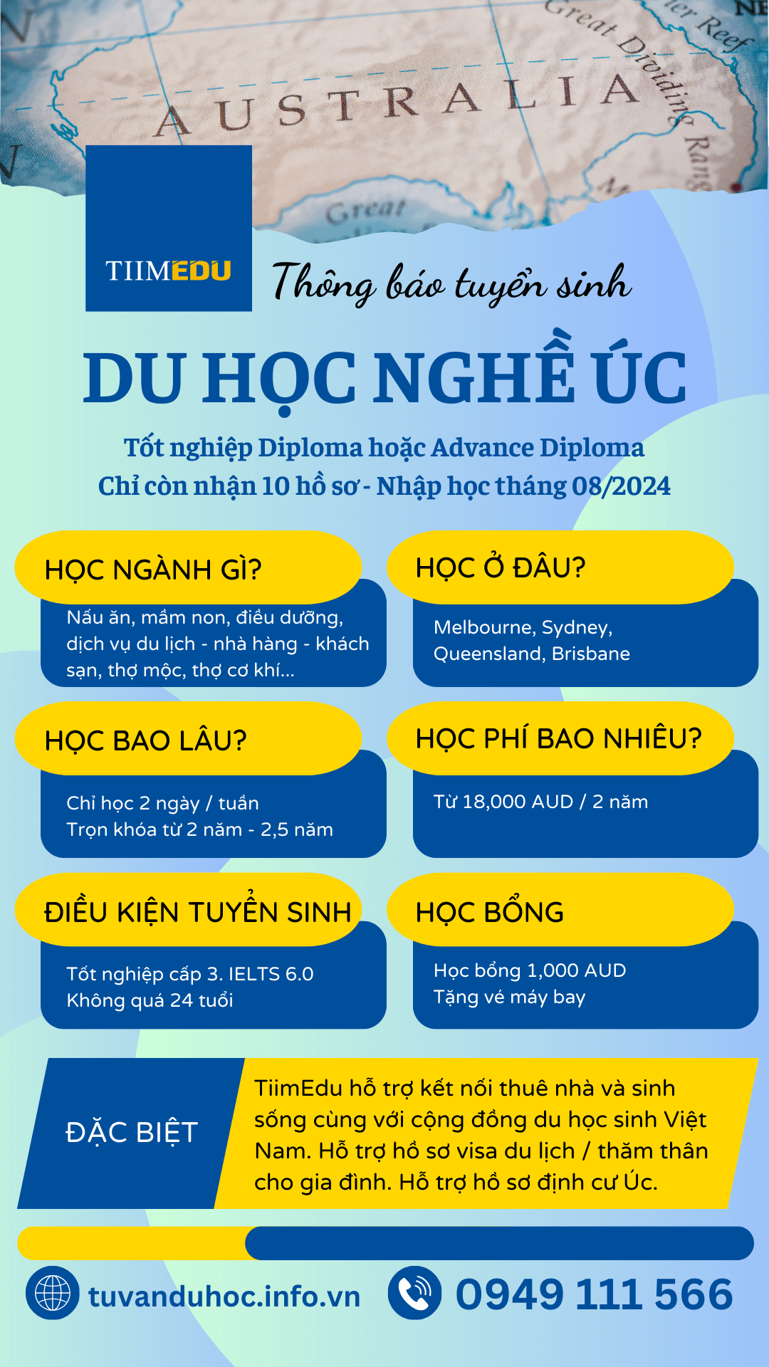 Tuyển sinh du học Nghề Úc nhập học tháng 8/2024