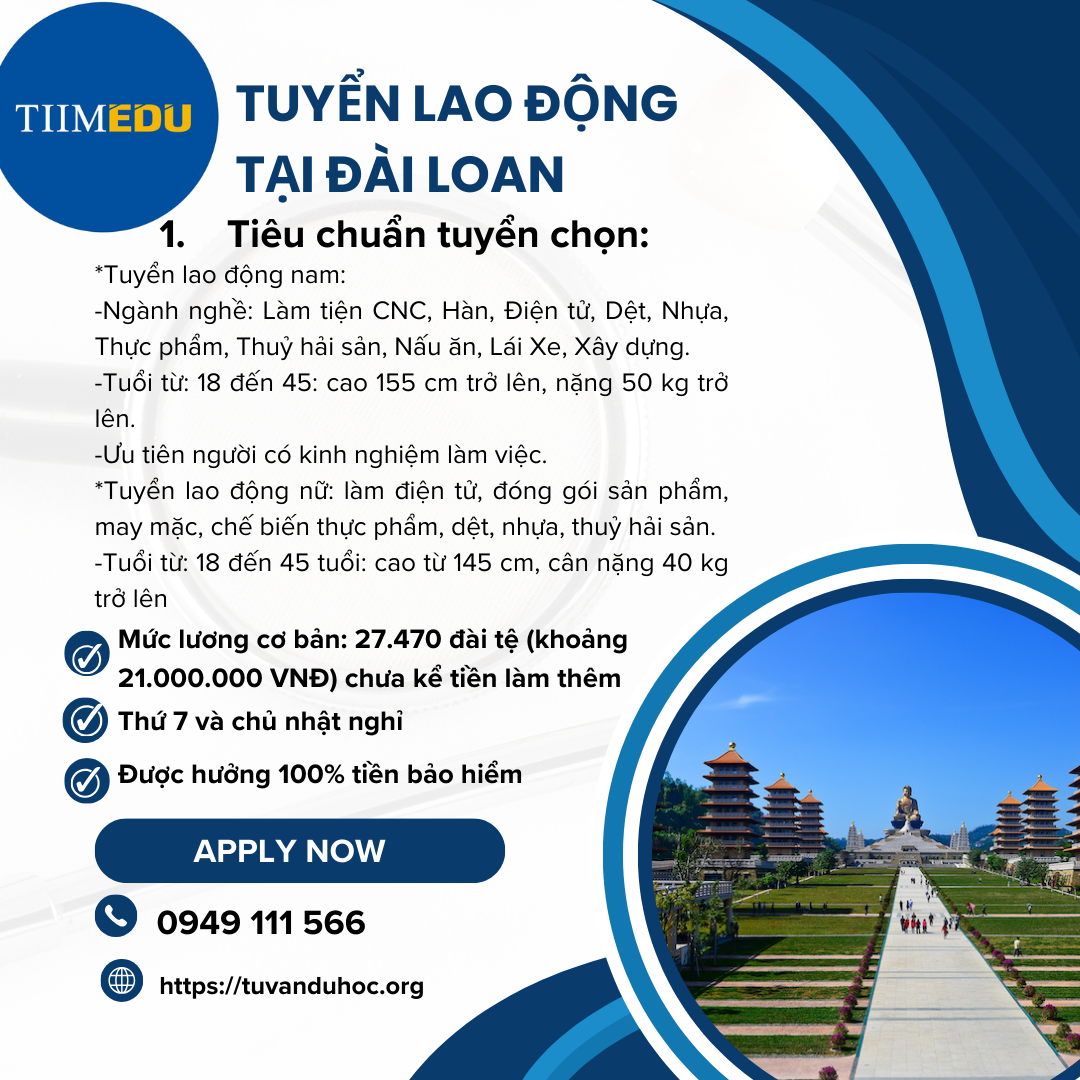 TUYỂN LAO ĐỘNG TẠI ĐÀI LOAN