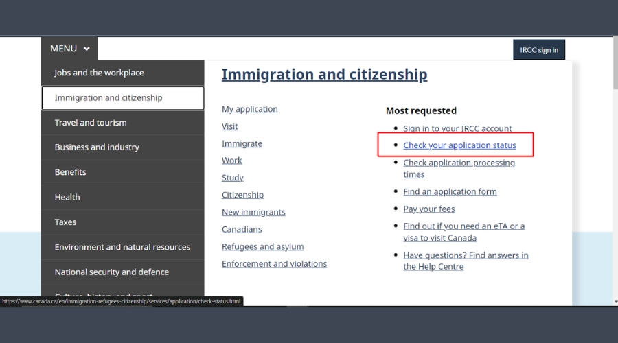 Check visa Canada - Bước 2