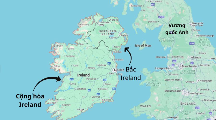 Bản đồ đảo Ireland phân chia Cộng hòa Ireland với Bắc Ireland