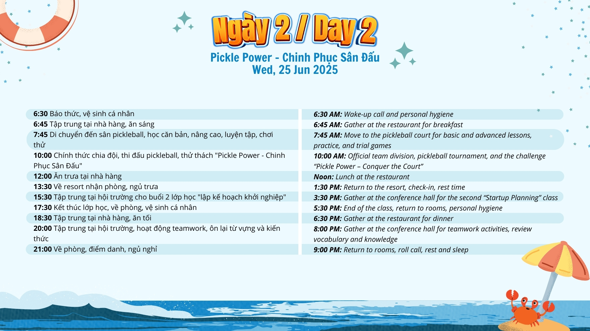 lịch trình ngày 2