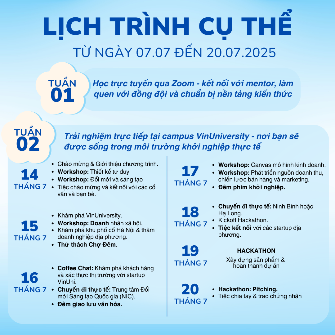 lịch trình cụ thể trại hè founder bootcamp
