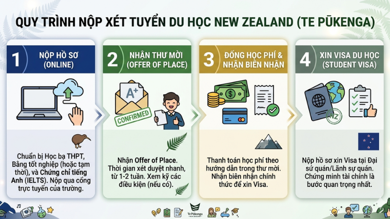 Các bước thủ tục nộp tuyển du học New Zealand