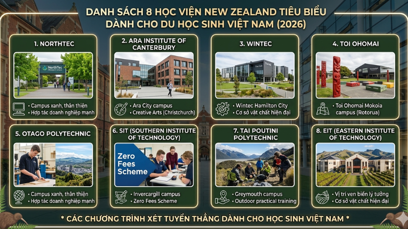 8 học viện New Zealand tuyển thẳng